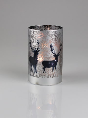 LED-Windlicht "Hirsch" in Silber - (H)16 x  Ø 9 cm