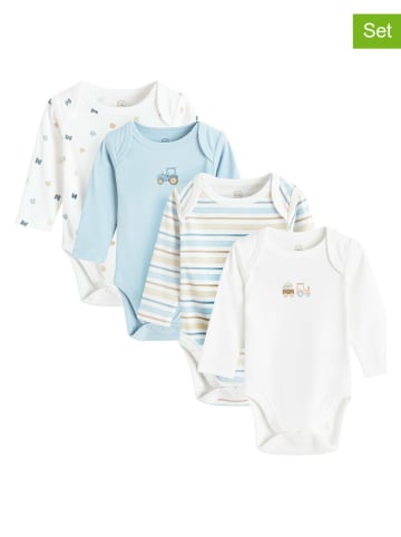 4-delige set: rompers lichtblauw/wit