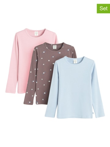 3er-Set: Longsleeves in Hellblau/ Rosa/ Hellbraun