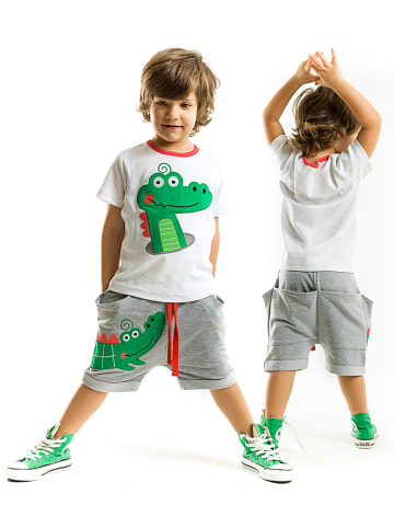 2tlg. Outfit in Grau/ Weiß/ Grün