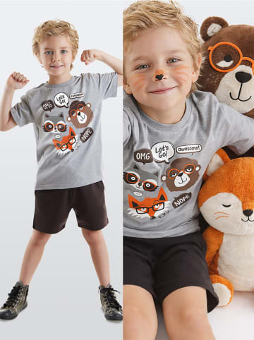 2tlg. Outfit "Three Friends" in Grau/ Schwarz