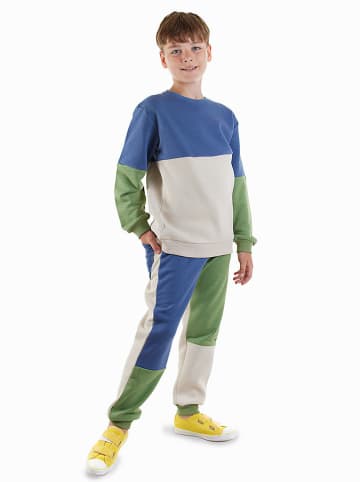 2-delige outfit paars/beige/groen