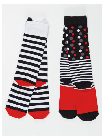 2-delige set: kniesokken zwart/wit/rood