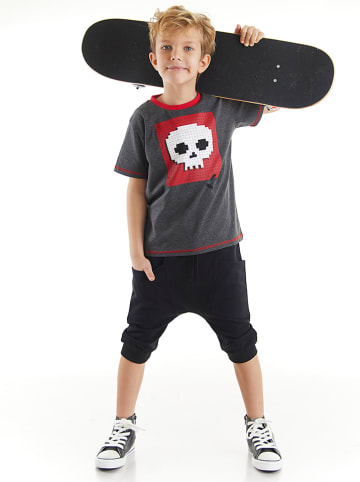 2tlg. Outfit "Skull" in Grau/ Schwarz