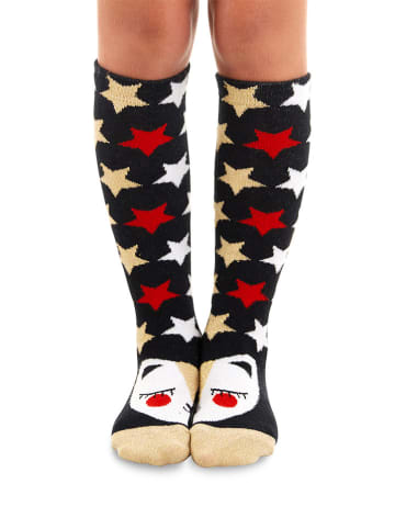 Kniestrümpfe "Glitter Cat" in Schwarz