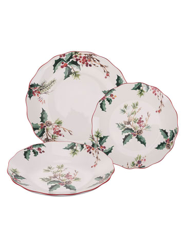 Villa d´Este 18tlg. Tafelservice ''Vintage Xmas'' in Weiß/ Grün/ Rot