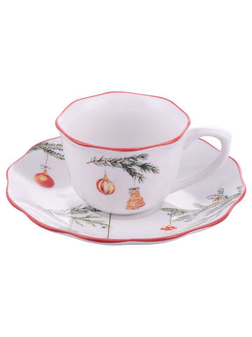 6-delige set: koffiekoppen met schotels "Rametto" wit/groen/rood - 100 ml