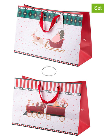 Torebki prezentowe (12 szt.) w kolorze biało-czerwonym - 39 x 25 x 15 cm