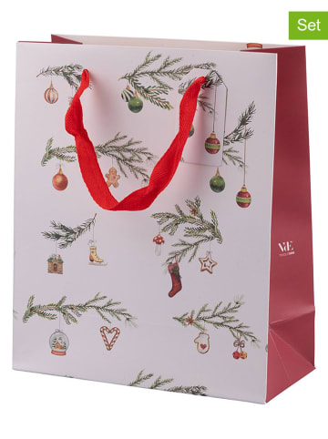Torebki prezentowe (12 szt.) w kolorze biało-czerwonym - 22 x 26 x 10 cm