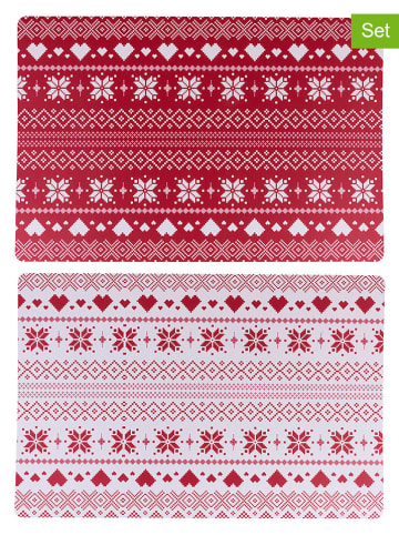 Podkładki stołowe (12 szt.) "Xmas" w kolorze czerwono-białym - 45 x 30 cm