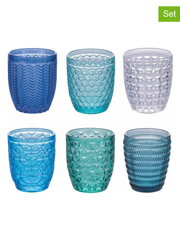 6-delige set: glazen "Tumbler geometrie" blauw/lichtblauw/transparant - 350 ml