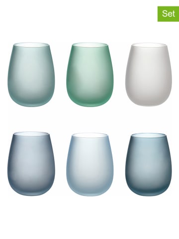 Szklanki (6 szt.) "Happy Hour" w kolorze niebiesko-zielonym - 500 ml
