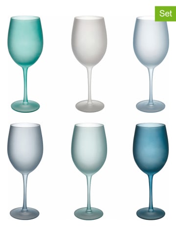 6-delige set: wijnglazen "Happy Summer" blauw/groen - 550 ml