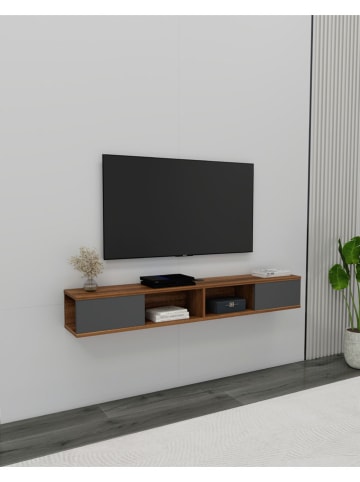 TV-meubel ''Mayer'' bruin/antraciet - (B)140 x (H)19,6 x (D)18,4 cm