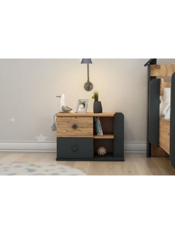 Szafka nocna w kolorze jasnobrązowo-antracytowym - 65 x 44,6 x 40,3 cm
