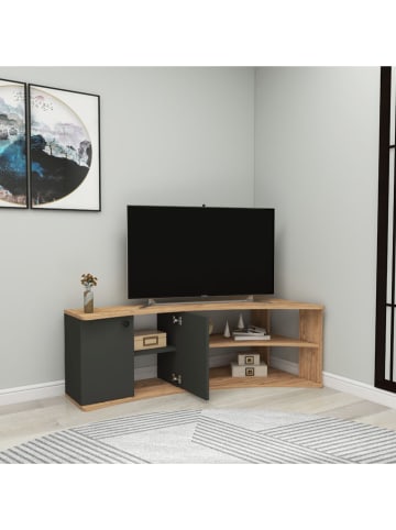 Szafka RTV "Termera" w kolorze antracytowo-jasnobrązowym - 135 x 48,6 x 67 cm