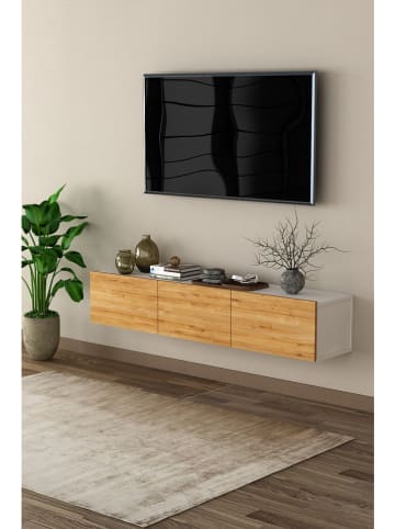 Szafka RTV "Florane" w kolorze jasnobrązowo-białym - 160 x 30 x 32 cm