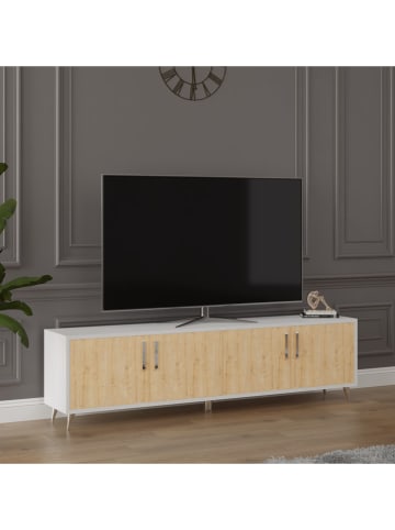 Szafka RTV "Orvella" w kolorze biało-beżowym - 160 x 40 x 30 cm
