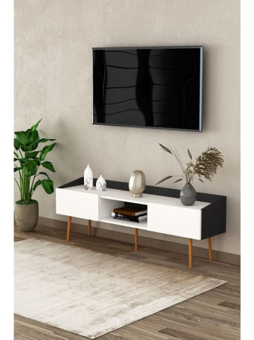 TV-meubel ''Hovena'' wit/antraciet - (B)160 x (H)55 x (D)37 cm