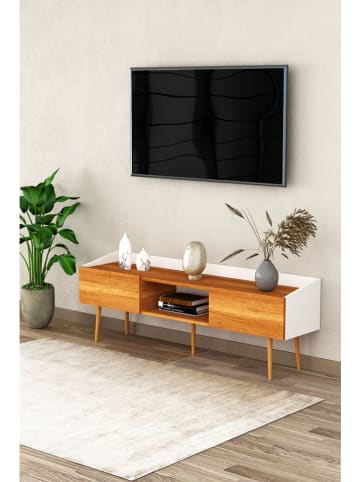 Szafka RTV "Hovena" w kolorze biało-jasno-brązowym - 160 x 55 x 37 cm