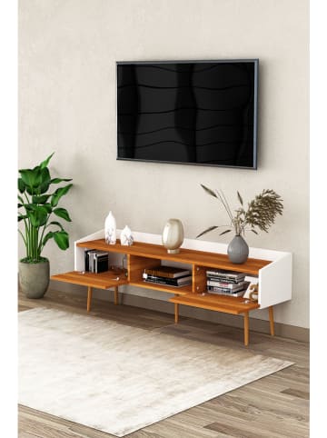 Szafka RTV "Hovena" w kolorze biało-jasno-brązowym - 160 x 55 x 37 cm