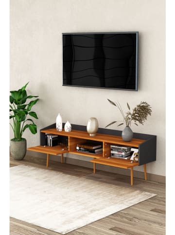 Szafka RTV "Hovena" w kolorze antracytowo-jasnobrązowym - 160 x 55 x 37 cm