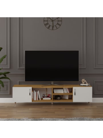 Szafka RTV "Rovelle" w kolorze biało-jasnobrązowym- 180 x 40 x 30 cm