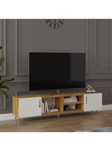 Szafka RTV "Rovelle" w kolorze biało-jasnobrązowym- 180 x 40 x 30 cm