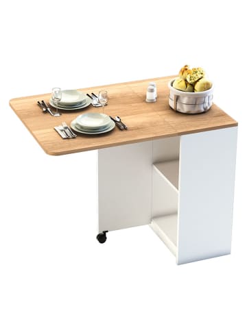Opklapbare tafel ''Selene'' lichtbruin/wit - (B)93 x (H)75 x (D)70 cm