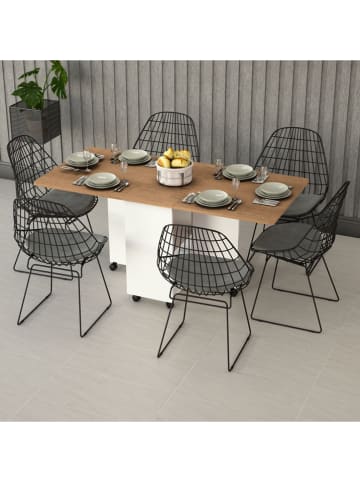 Opklapbare tafel ''Selene'' lichtbruin/wit - (B)155 x (H)75 x (D)70 cm
