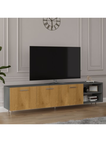 TV-meubel ''Yorella'' antraciet/lichtbruin - (B)200 x (H)40 x (D)30 cm