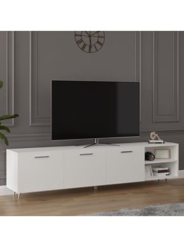 Szafka RTV "Yorella" w kolorze białym - 200 x 40 x 30 cm