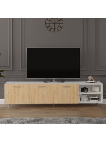 Szafka RTV "Yorella" w kolorze biało-beżowym - 200 x 40 x 30 cm