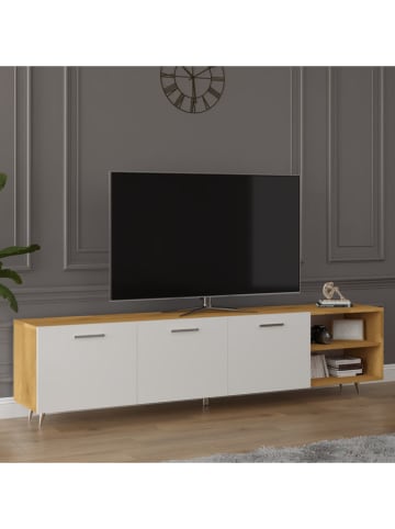 Szafka RTV "Yorella" w kolorze jasnobrązowo-białym - 200 x 40 x 30 cm