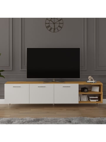 Szafka RTV "Yorella" w kolorze jasnobrązowo-białym - 200 x 40 x 30 cm