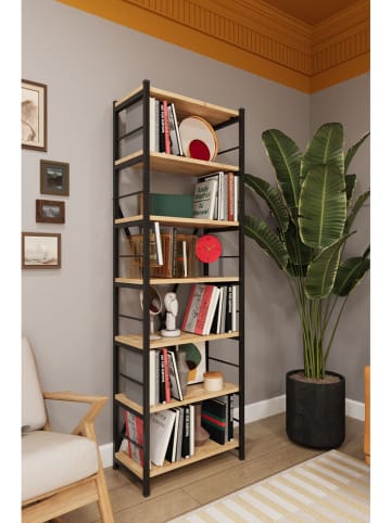 Boekenkast "Nico" zwart/beige - (B)55 x (H)170 x (D)30 cm