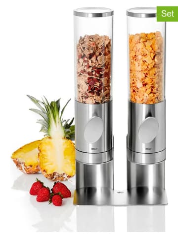 2-delige set: cerealienspender "Deposito" zilverkleurig - (B)21 x (H)42,5 cm