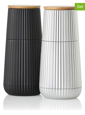 2-delige set: zout & pepermolen zwart/zilverkleurig - (H)12,3 x Ø 5,8 cm