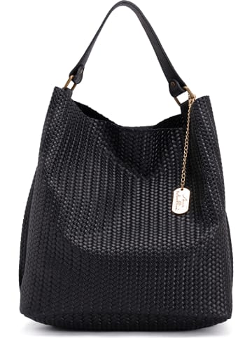 Leren schoudertas "Sebastiana" zwart - (B)38 x (H)36 x (D)14 cm