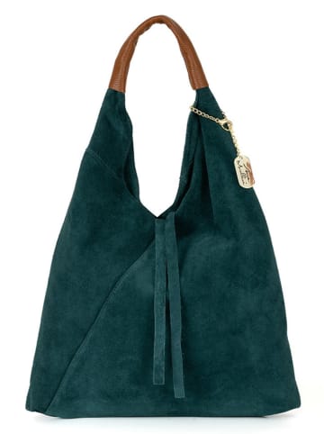 Skórzany shopper bag "Eleonora" w kolorze zielonym - 40 x 31 x 2 cm