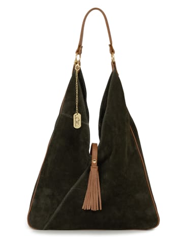 Leder-Schultertasche "Ludinia" in Khaki - (B)40 x (H)28 x (T)10 cm