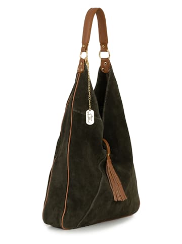 Leder-Schultertasche "Ludinia" in Khaki - (B)40 x (H)28 x (T)10 cm