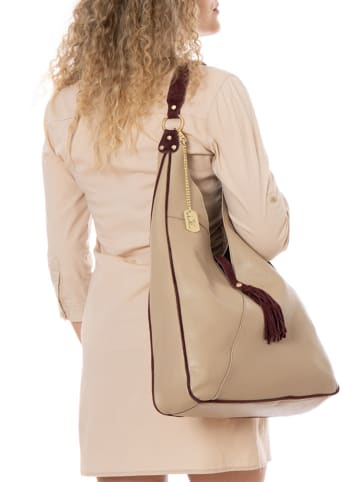 Leder-Schultertasche "Alettiana" in Beige - (B)40 x (H)28 x (T)10 cm