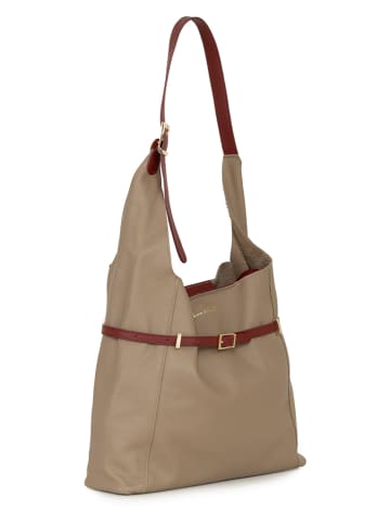Leder-Schultertasche "Grenta" in Beige/ Rot - (B)37 x (H)31 x (T)15 cm
