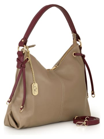 Leder-Schultertasche "Abruzzata" in Beige - (B)37 x (H)25 x (T)13 cm