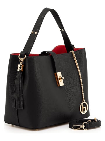 Leder-Henkeltasche "Grondo" in Schwarz - (B)25 x (H)21 x (T)14 cm