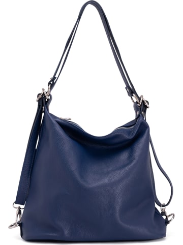 Leder-Schultertasche "Ylenia" in Dunkelblau - (B)39 x (H)30 x (T)16 cm