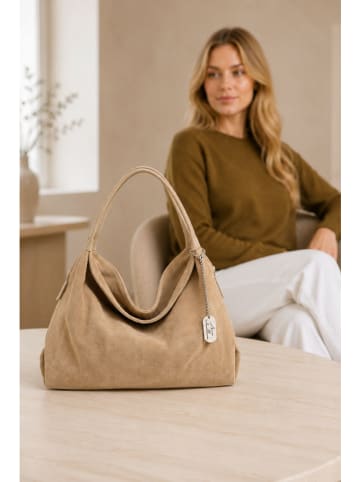 Leder-Schultertasche "Ipria" in Beige - (B)37 x (H)29 x (T)13 cm
