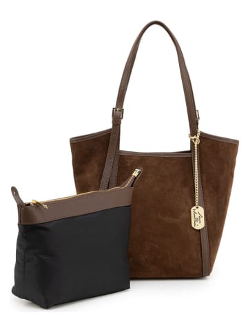Leder-Schultertasche "Strenzia" in Braun - (B)37 x (H)27 x (T)12 cm