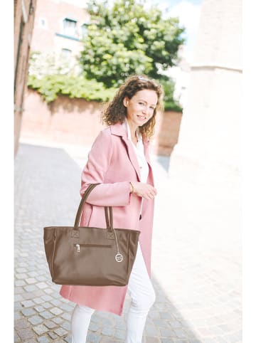 Leder-Schultertasche "Zuara" in Taupe - (B)35 x (H)27 x (T)16 cm